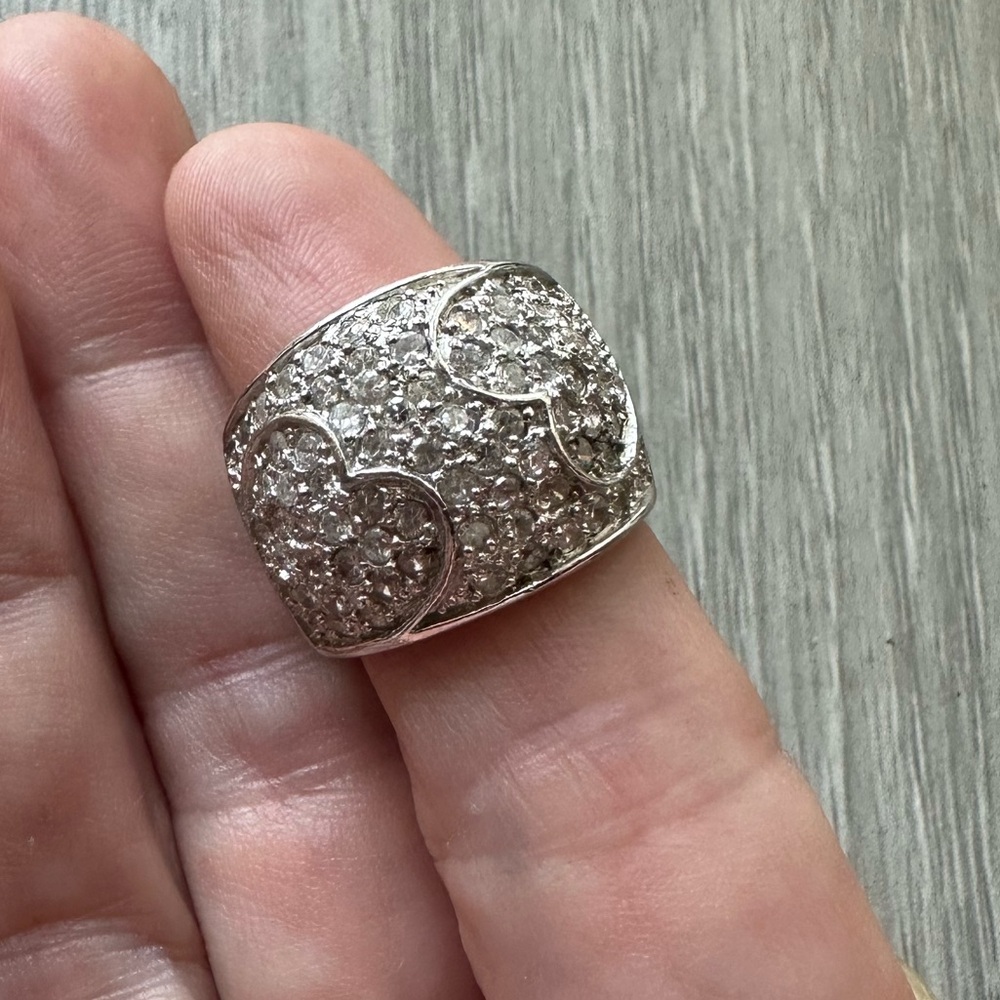Silver 925 Pave Rhinestone Statement Ring. Size 6 - image 1